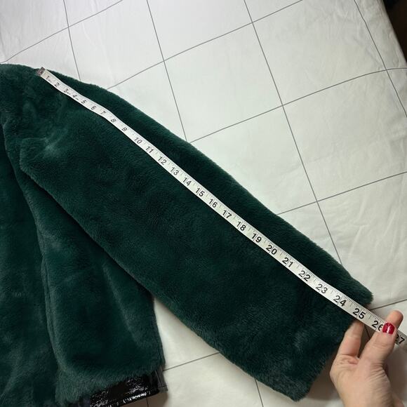 Anthropologie Maeve Jacket Womens 1X Green Faux Fur Bomber Full Zip Patent Fuzzy - Picture 13 of 13